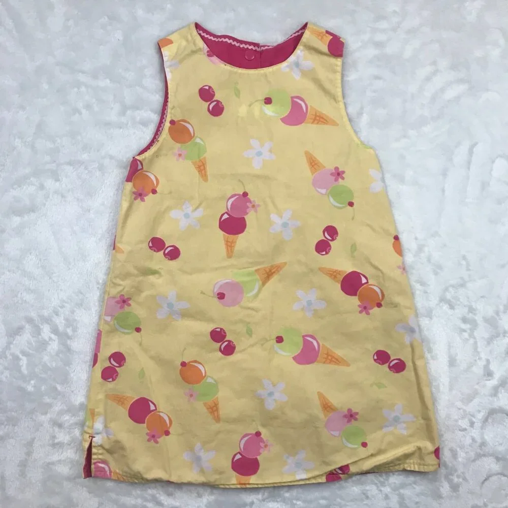 Vintage Gymboree Reversible Ice‎ Cream Shift Dress Girls Size 5 Snap Embroidered